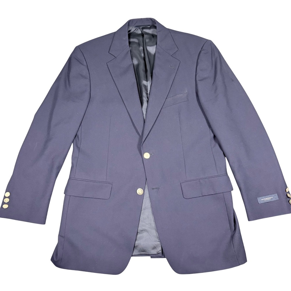Burberry London Mens Navy Blue Wool Blazer Gold Crest Buttons 37 REG Sport Coat
